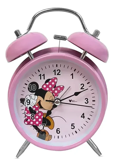 Reloj Despertador Infantil Minnie Mouse Disney Metal Rosa