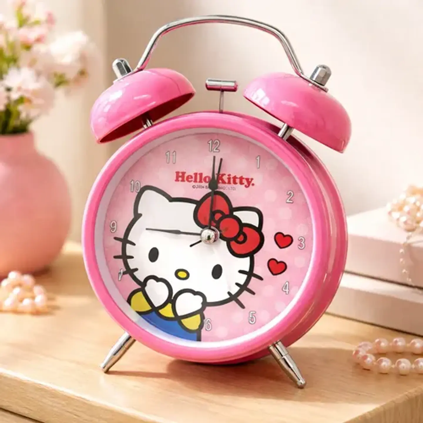 Reloj Despertador Infantil Hello Kitty Corazones Sanrio Rosa 3