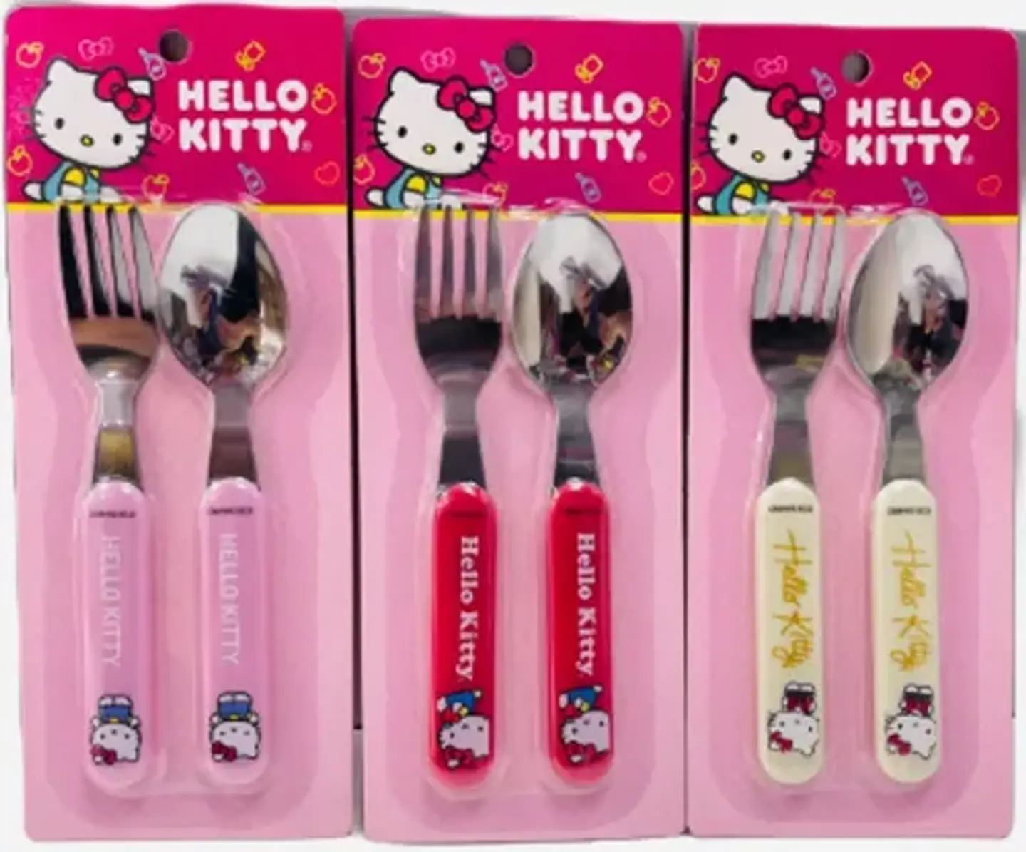 Kits Cubiertos Hello Kitty Infantil 3 Sets Cuchara Y Tenedor 1