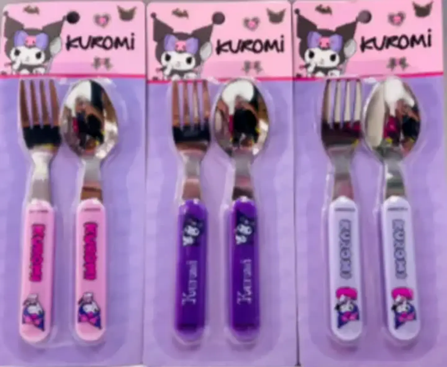 Cubiertos Infantiles Kuromi Sanrio 3 Sets Cuchara Y Tenedor 1