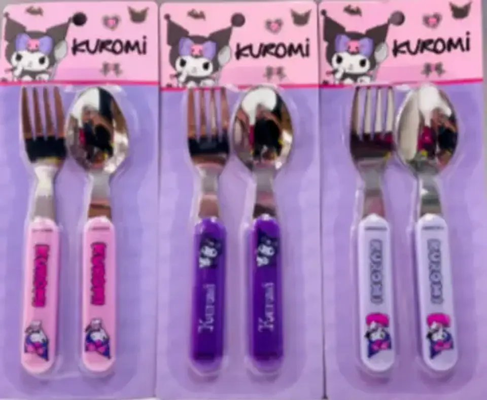 Cubiertos Infantiles Kuromi Sanrio 3 Sets Cuchara Y Tenedor 1