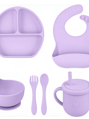 VAJILLA SILICONADA 8 PIEZAS PARA BEBÉS