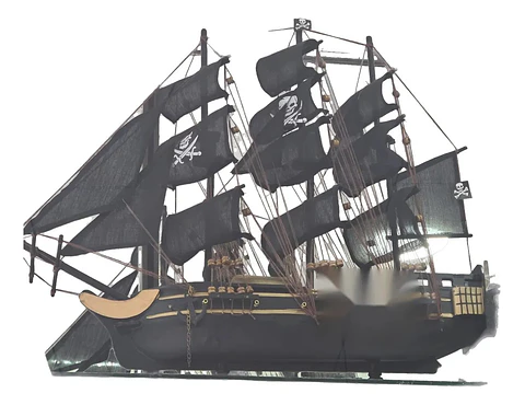 Barco Pirata De Madera Grande Velas Negras Decoración