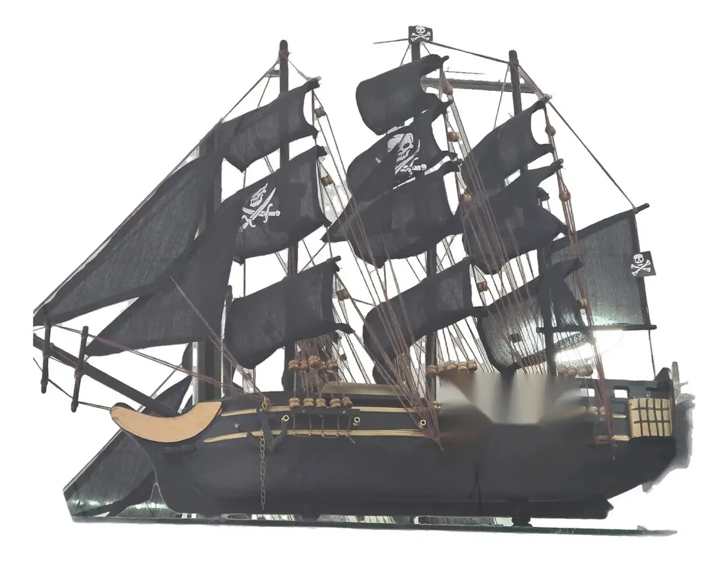 Barco Pirata De Madera Grande Velas Negras Decoración 1