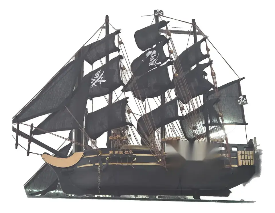 Barco Pirata De Madera Grande Velas Negras Decoración 1