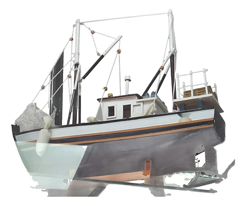 Barco Pesquero Grande De Madera Réplica Decorativa Náutica