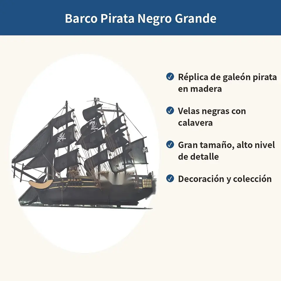 Barco Pirata De Madera Grande Velas Negras Decoración 2