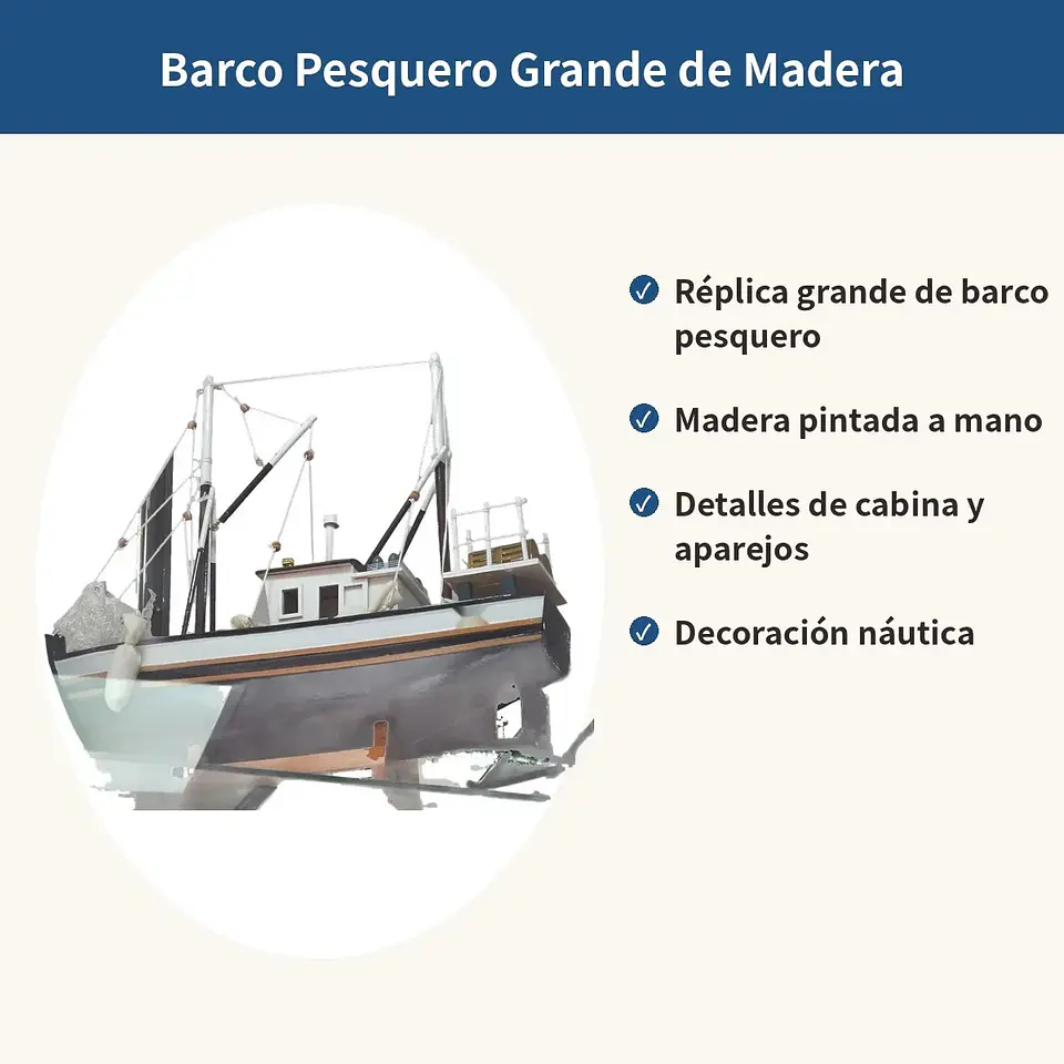 Barco Pesquero Grande De Madera Réplica Decorativa Náutica 2