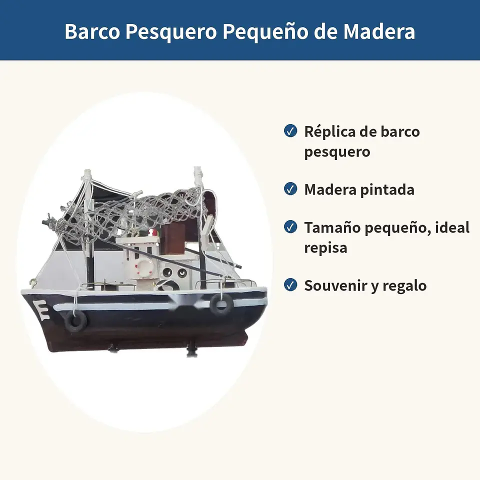 Barco Pesquero Pequeño De Madera Decorativo Souvenir Náutico 2