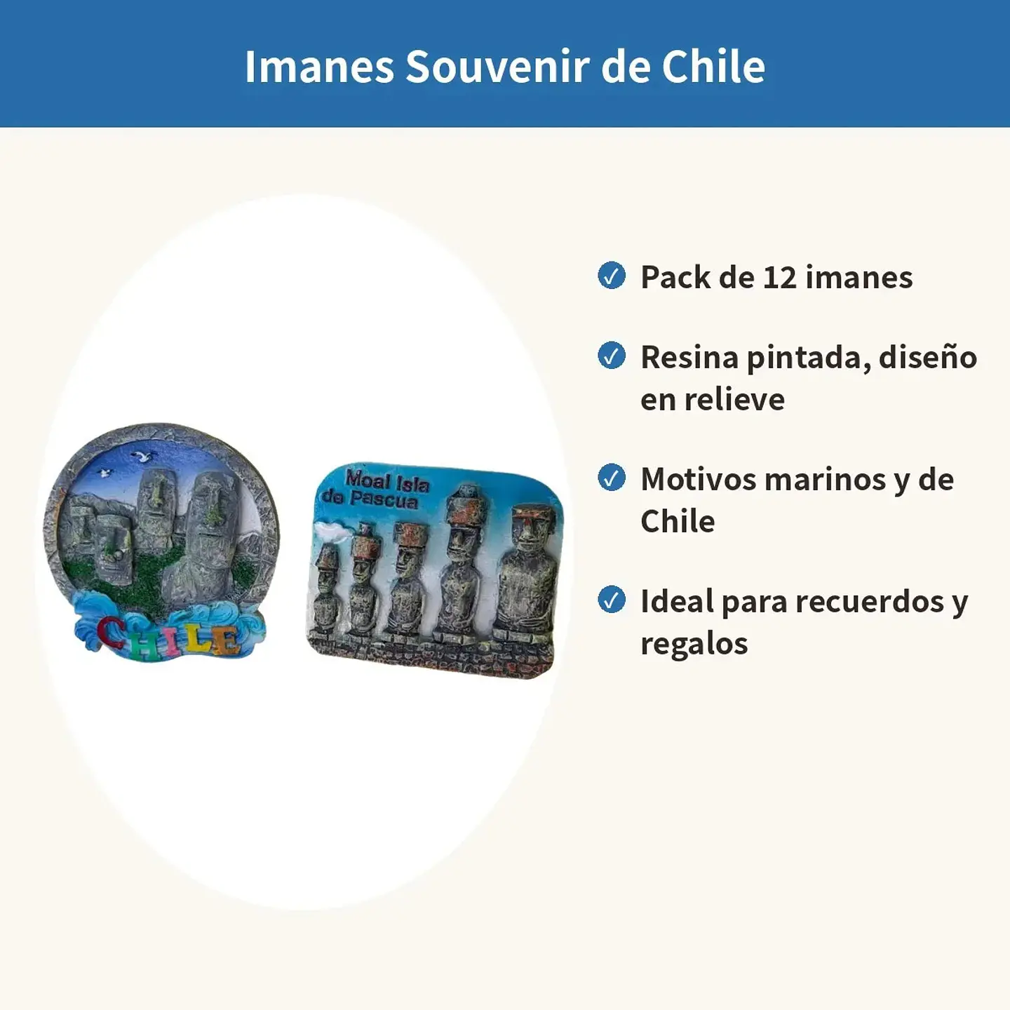 Pack 12 Imanes Souvenir Chile Resina Relieve Motivo Marino 2
