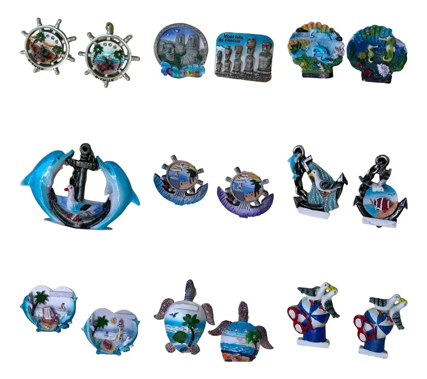 Pack 12 Imanes Souvenir Chile Resina Relieve Motivo Marino 3