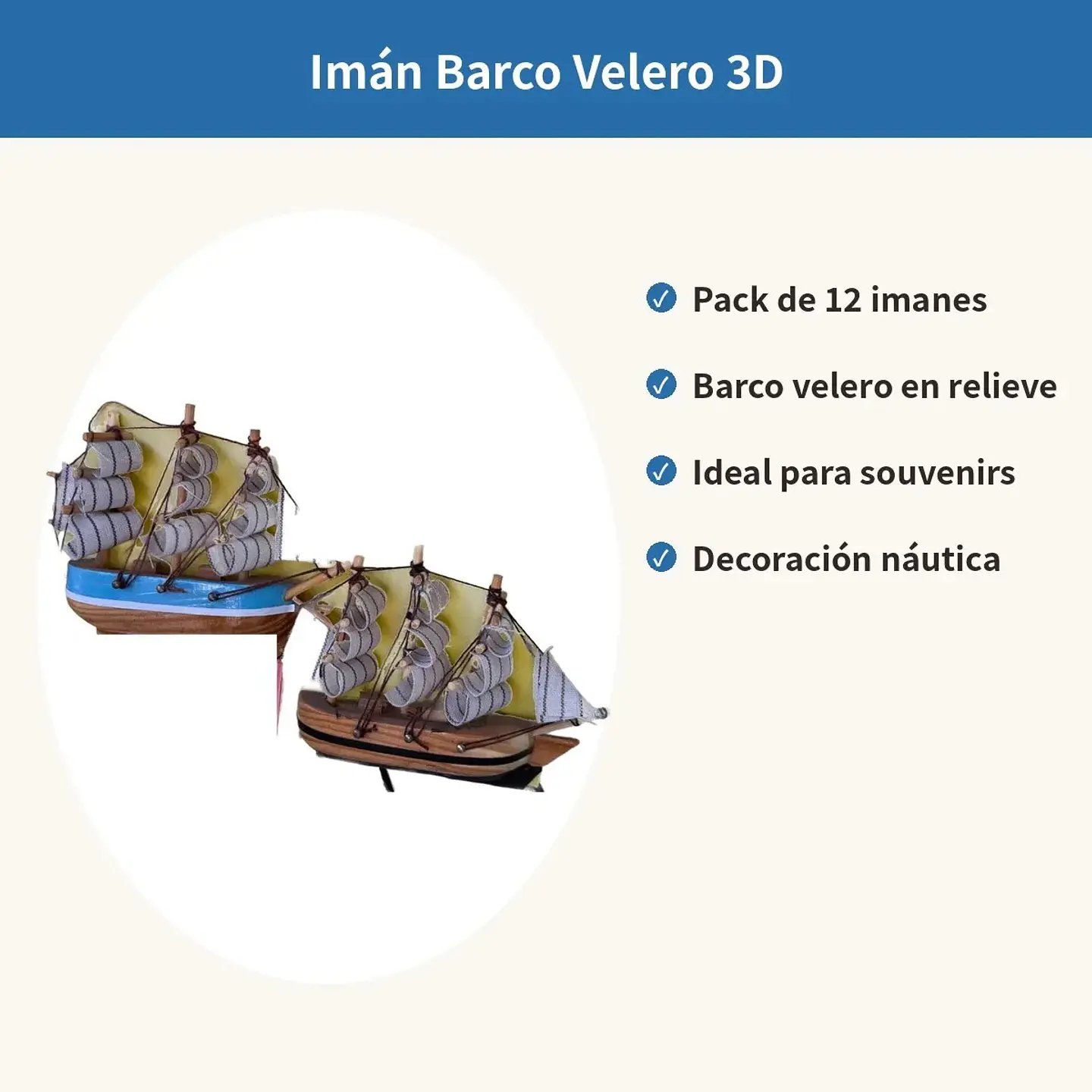 Pack 12 Imanes Barco Velero 3D Souvenir Decoración Náutica 2