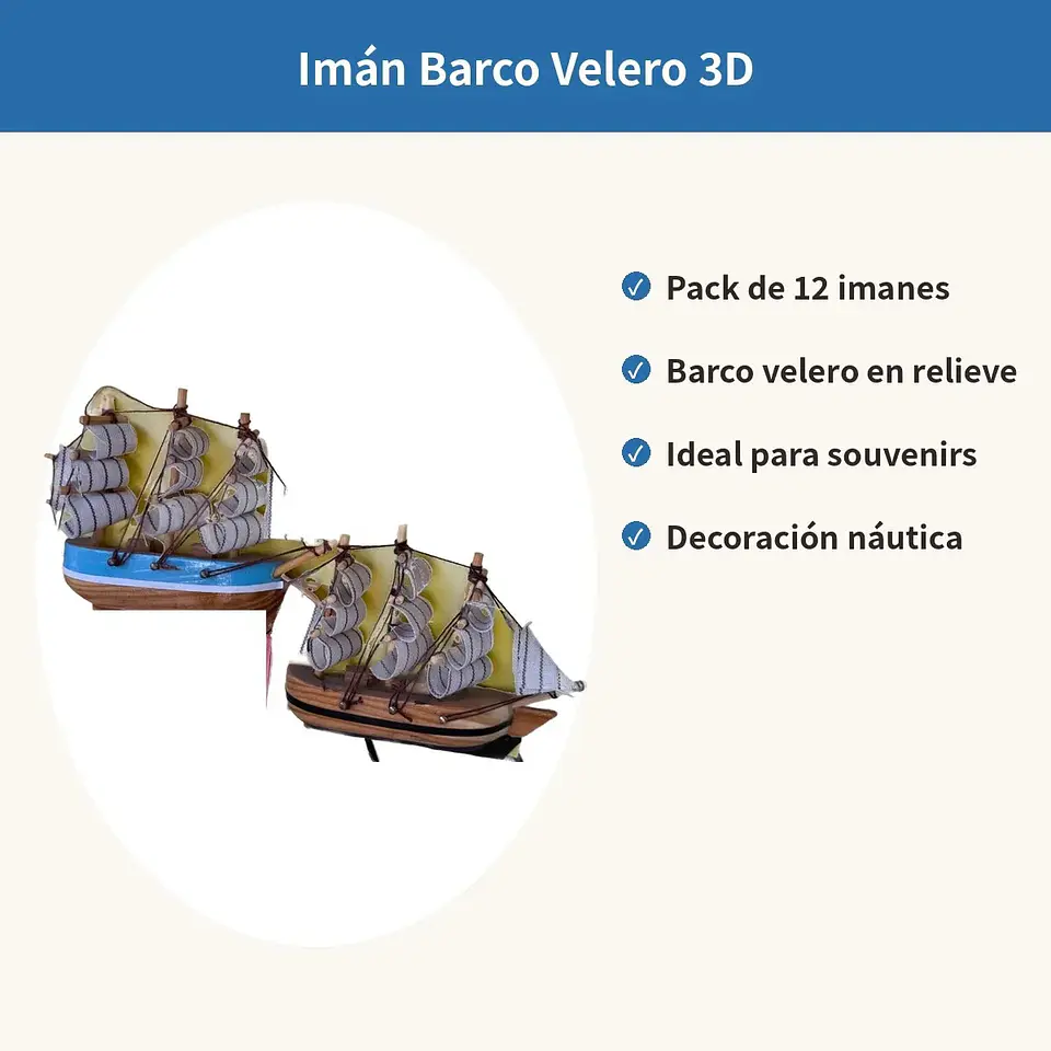 Pack 12 Imanes Barco Velero 3D Souvenir Decoración Náutica 2