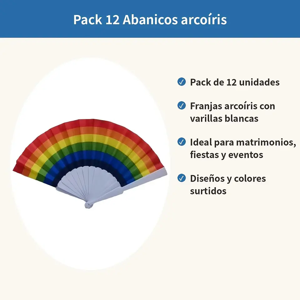 Pack 12 Abanicos Arcoíris Plegables Fiesta Pride Evento 3