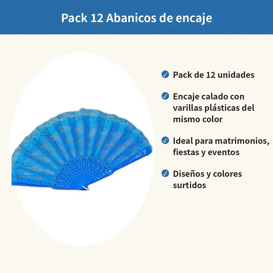 Pack 12 Abanicos De Encaje Colores Surtidos Matrimonio 3