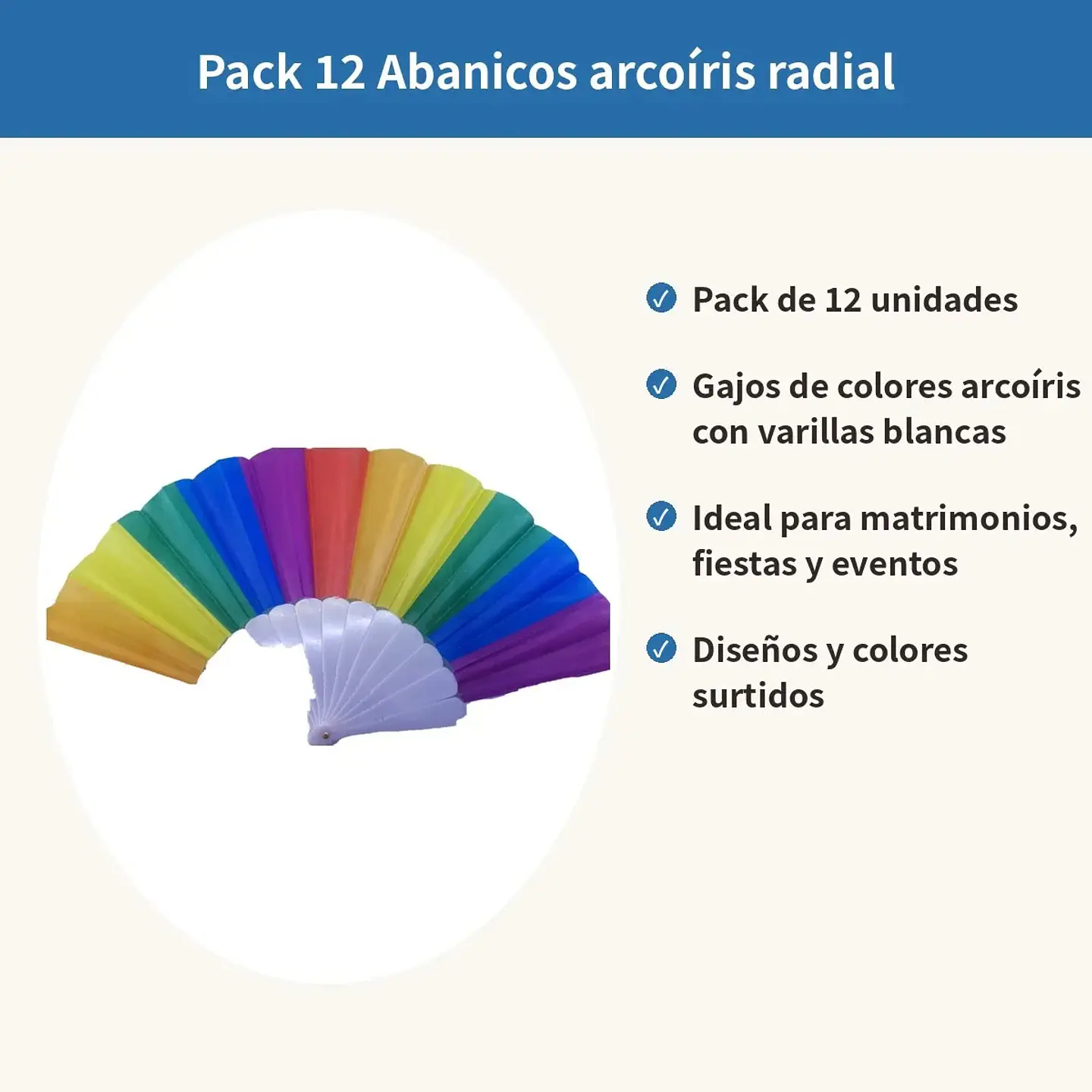 Pack 12 Abanicos Arcoíris Radial Plegables Fiesta Evento 3