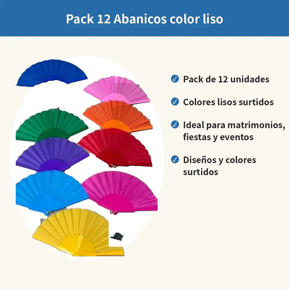 Pack 12 Abanicos Plegables Colores Lisos Surtidos Evento 3