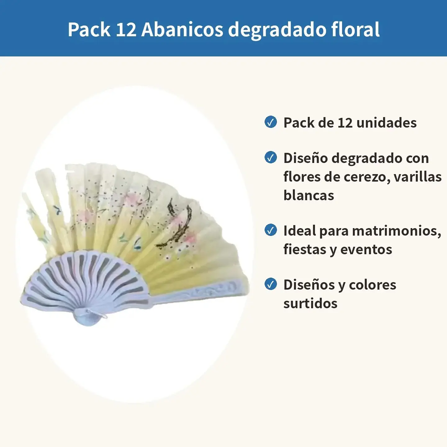 Pack 12 Abanicos Degradado Floral Sakura Matrimonio Fiesta 3