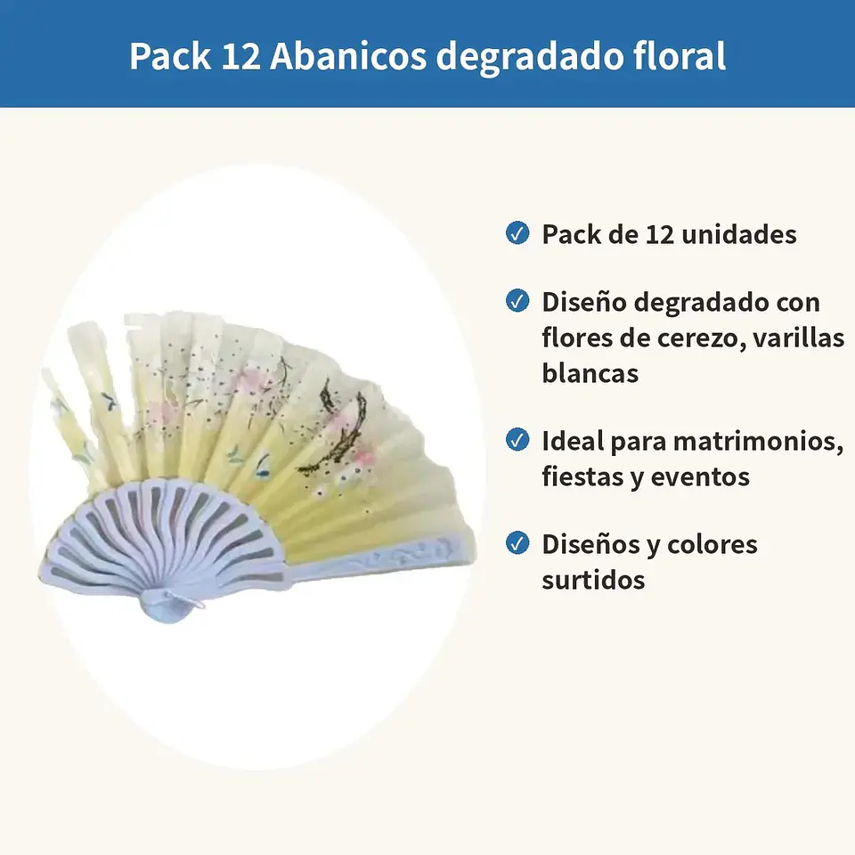 Pack 12 Abanicos Degradado Floral Sakura Matrimonio Fiesta 3