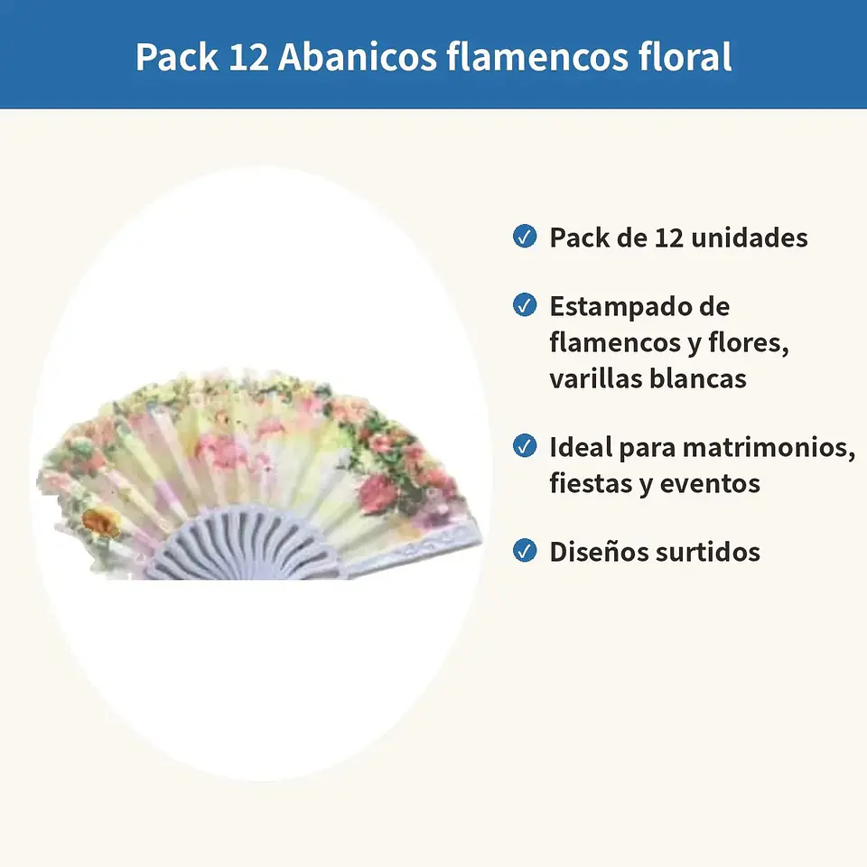 Pack 12 Abanicos Flamencos Floral Surtidos Matrimonio 2