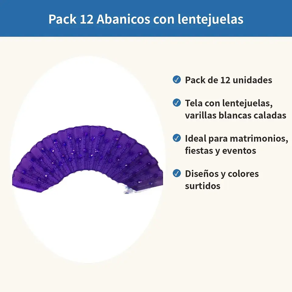 Pack 12 Abanicos Con Lentejuelas Colores Surtidos Fiesta 4