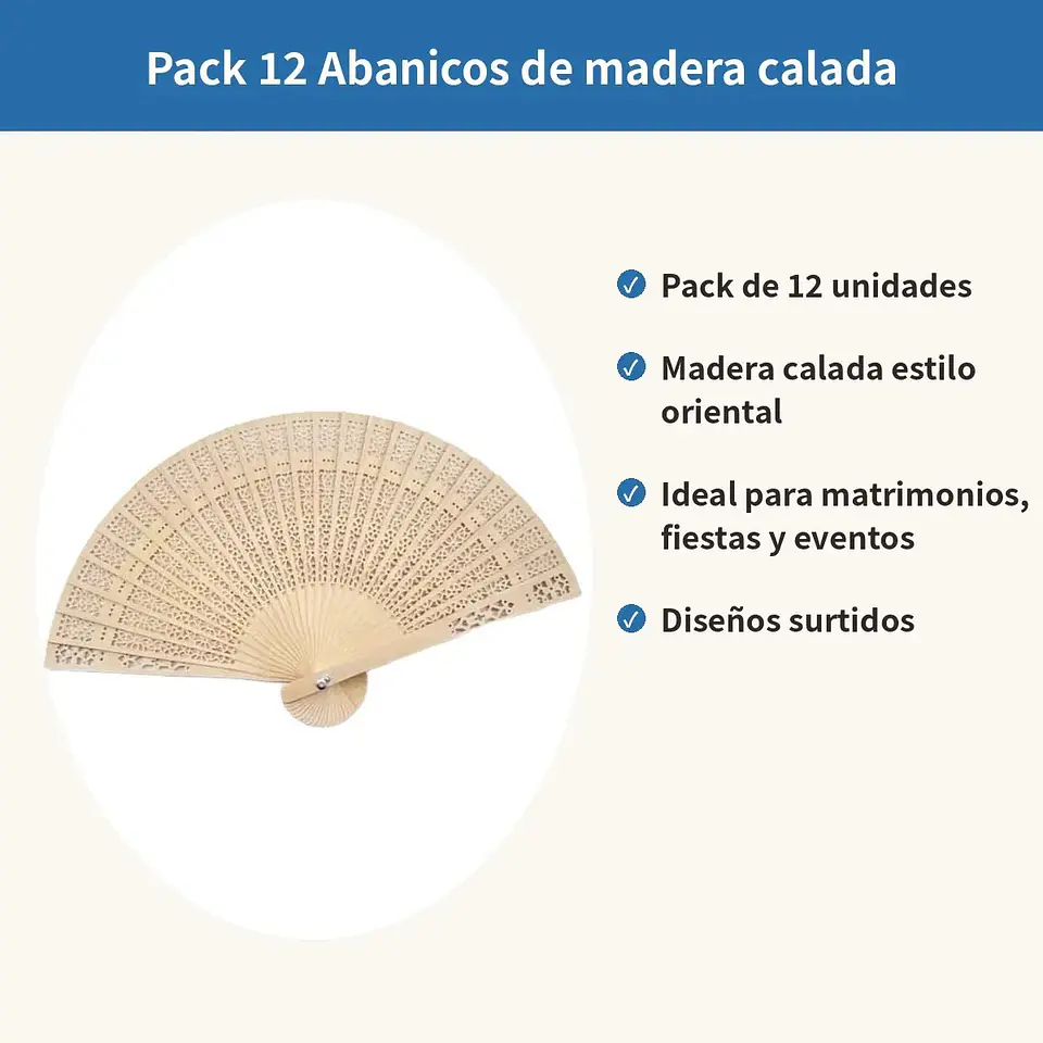 Pack 12 Abanicos De Madera Calada Estilo Oriental Evento 4