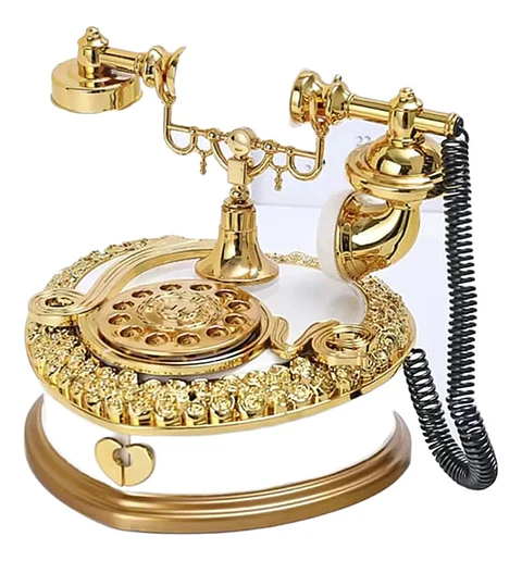 Caja Musical Teléfono Antiguo Blanco Dorado Vintage Regalo