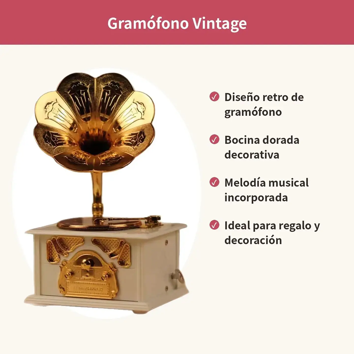 Caja Musical Gramófono Vintage Retro Decorativa Regalo 3