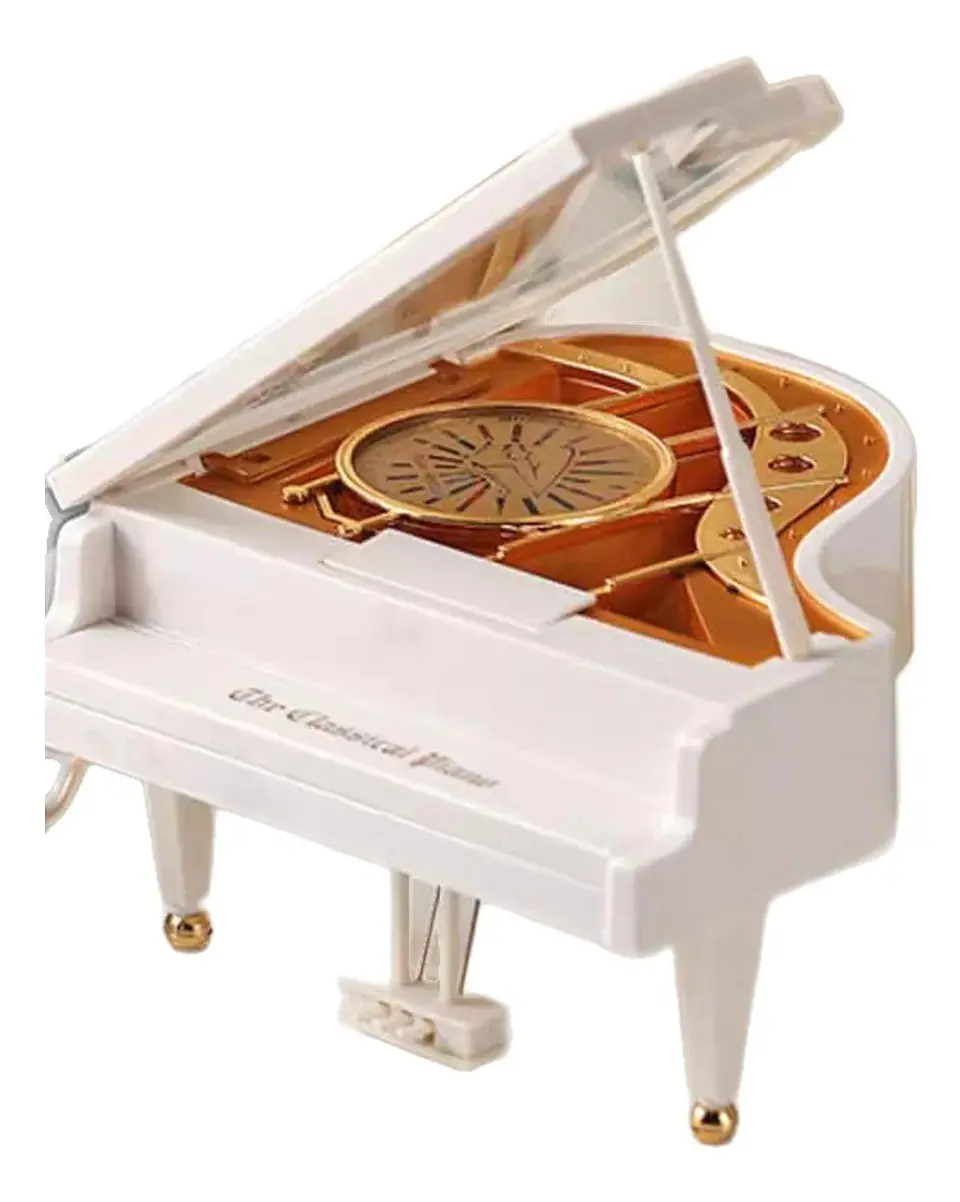Caja Musical Piano De Cola Con Bailarina Blanco Regalo 1