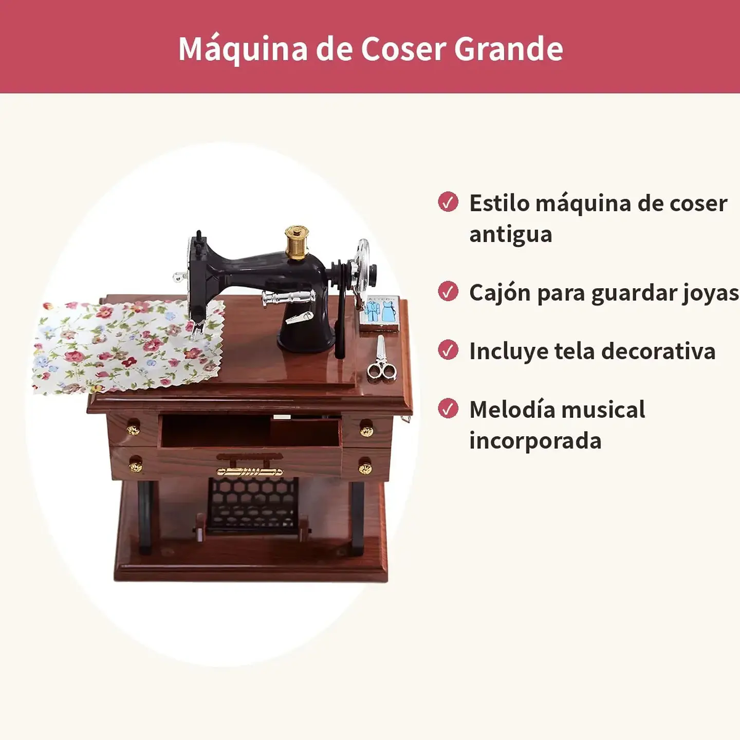 Caja Musical Máquina De Coser Vintage Grande Joyero Regalo 3
