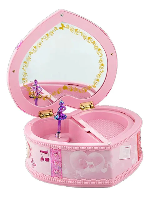 Joyero Musical Corazón Rosado Con Espejo Y Bailarina Niña