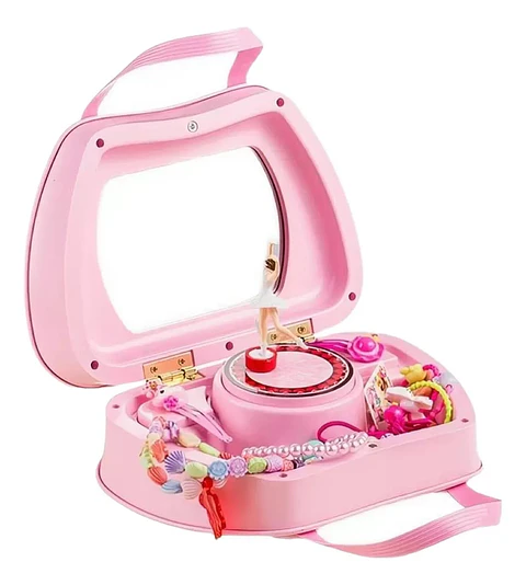 Joyero Musical Cartera Rosada Con Luces Espejo Bailarina