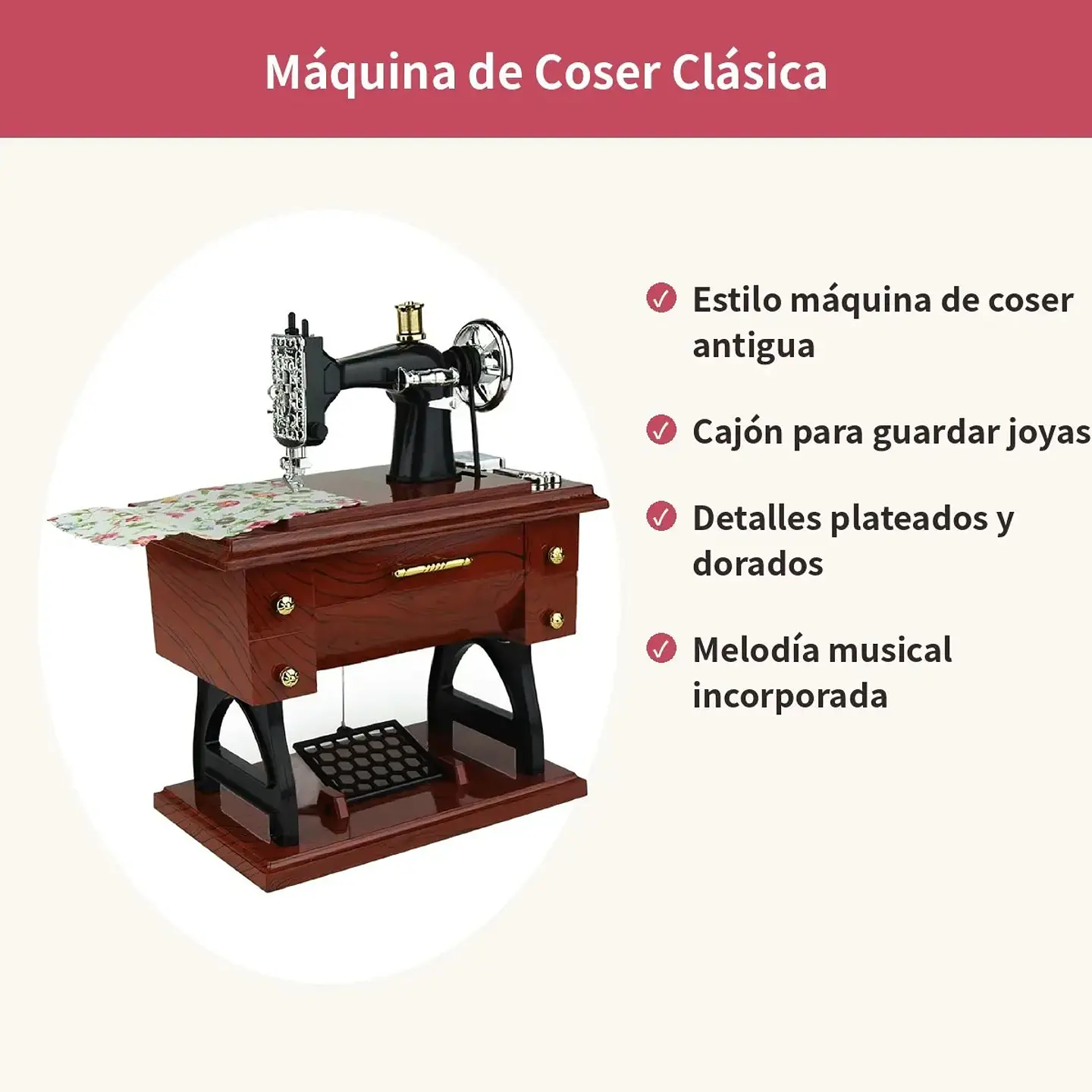 Caja Musical Máquina De Coser Antigua Clásica Joyero Regalo 5