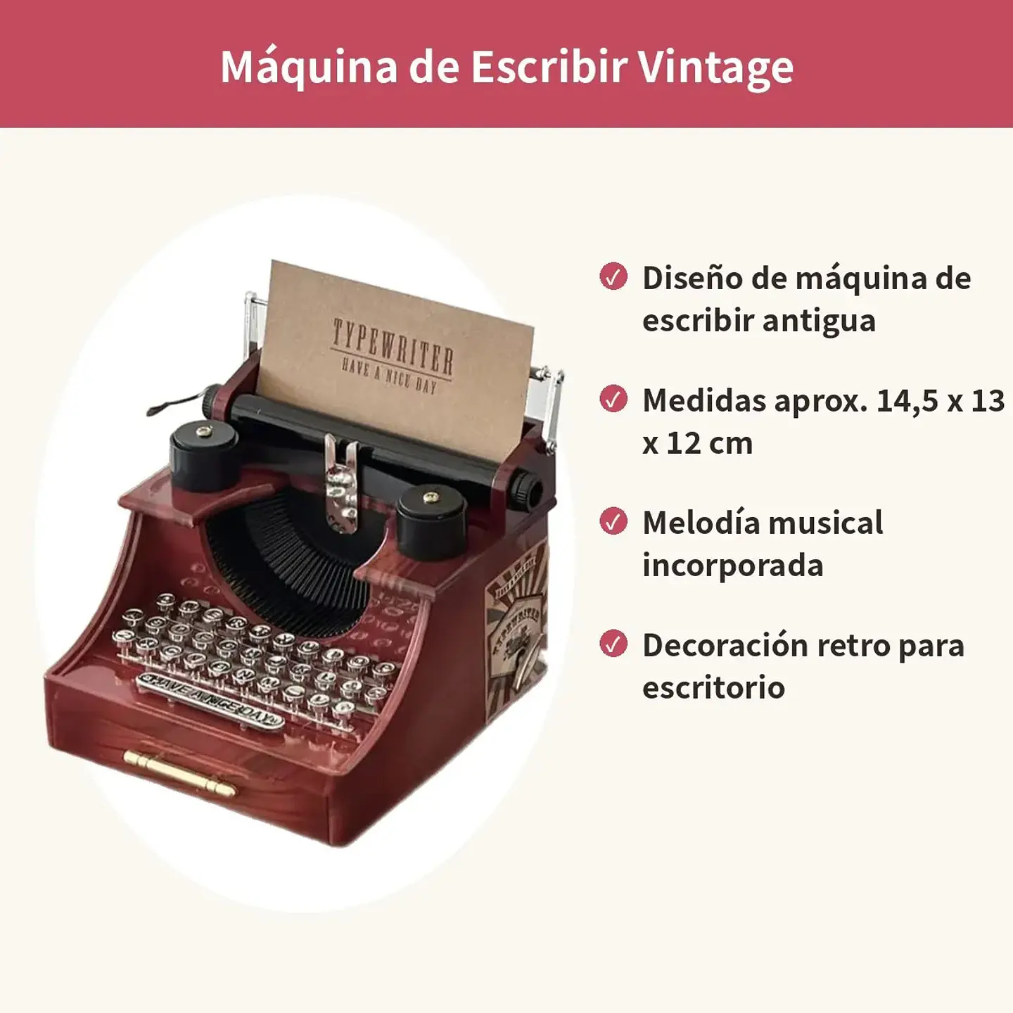 Caja Musical Máquina De Escribir Vintage Retro Regalo 3