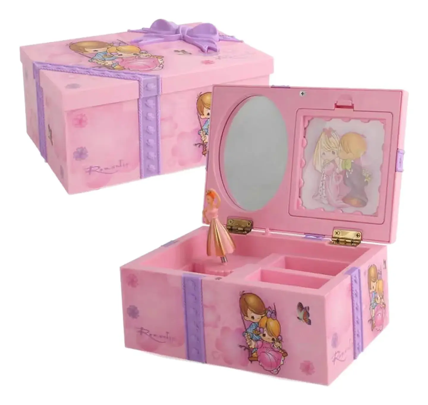 Joyero Musical Rosado Muñecas Con Espejo Bailarina Niña 1
