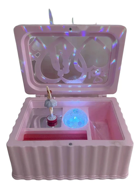 Joyero Musical Rosado Con Luz Led Espejo Y Bailarina Niña
