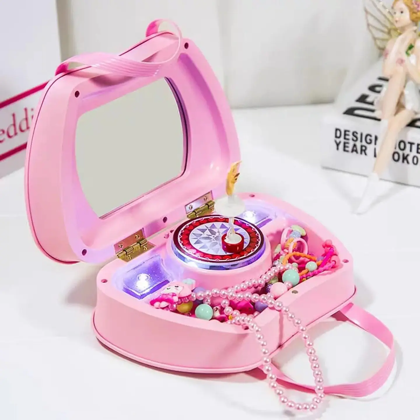 Joyero Musical Cartera Rosada Con Luces Espejo Bailarina 2