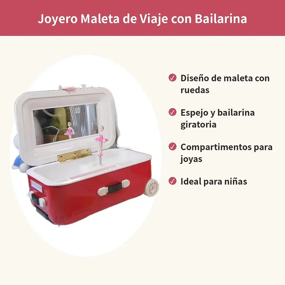 Joyero Musical Maleta De Viaje Con Bailarina Y Espejo Niña 4