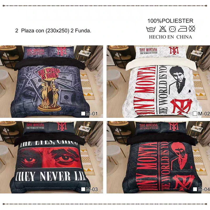 Pack 4 Plumones Originales Tony Montana 2 Plazas-Incluye fundas surtido 1