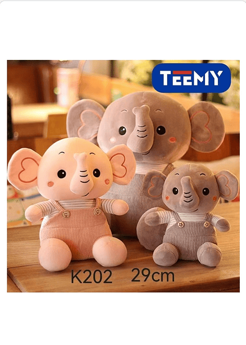 PELUCHE ELEFANTE 29cm , PRECIO PUBLICADO ES AL POR MAYOR Y DEBEN SER 3 UNIDADES DEL MISMO  (K202)