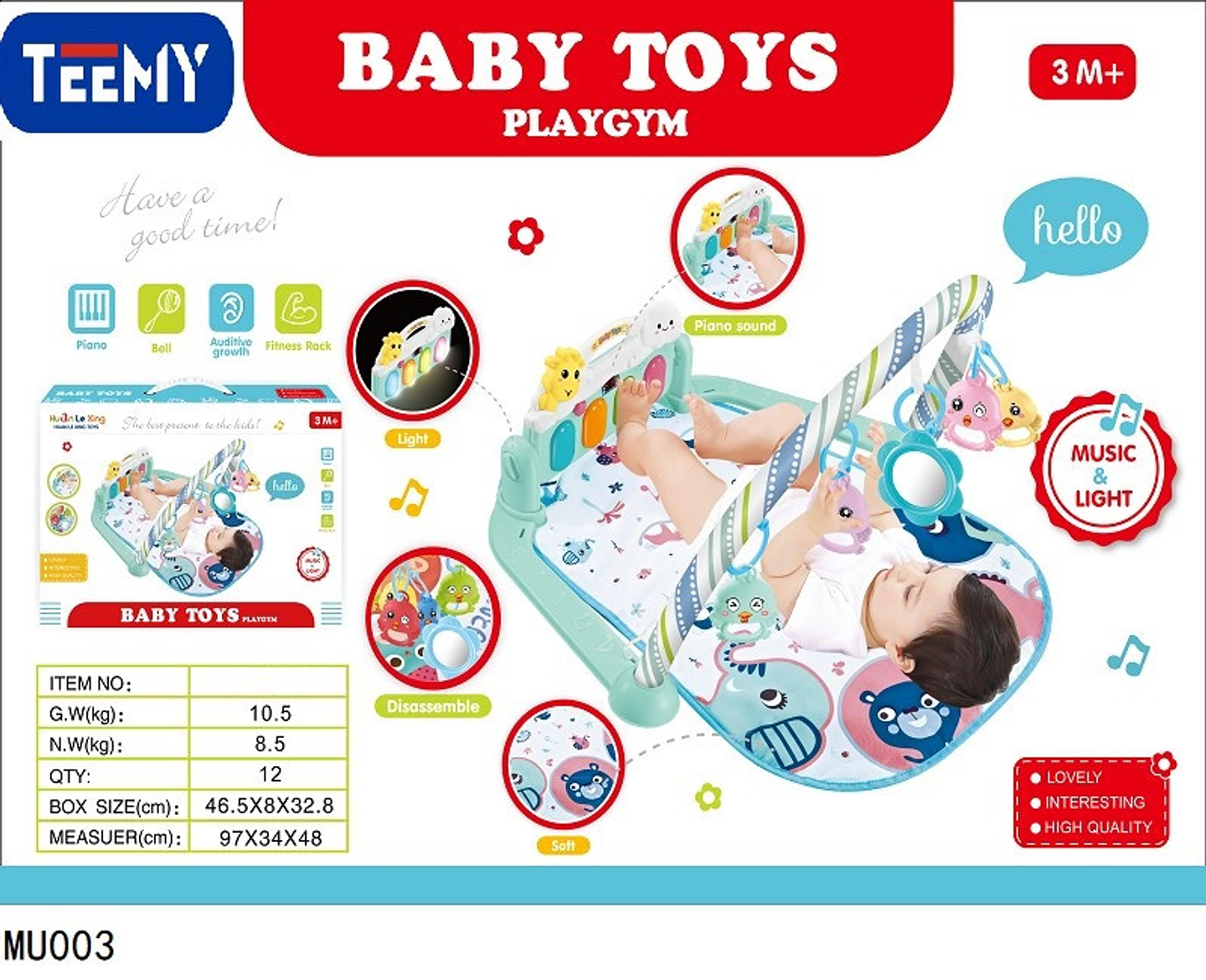 GIMNASIO CON MUSICA Y SONIDO PARA BEBES, PRECIO PUBLICADO ES AL POR MAYOR Y DEBEN SER 3 UNIDADES DEL MISMO  (MU003) 1