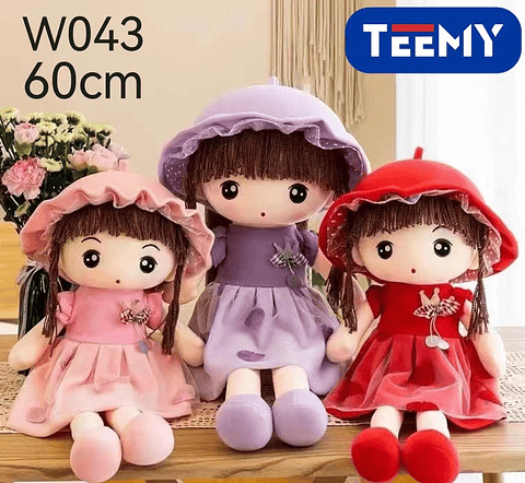 PELUCHE MUÑECA PEPONA 60 CM  , PRECIO PUBLICADO ES AL POR MAYOR Y DEBEN SER 3 UNIDADES DEL MISMO  (W043)