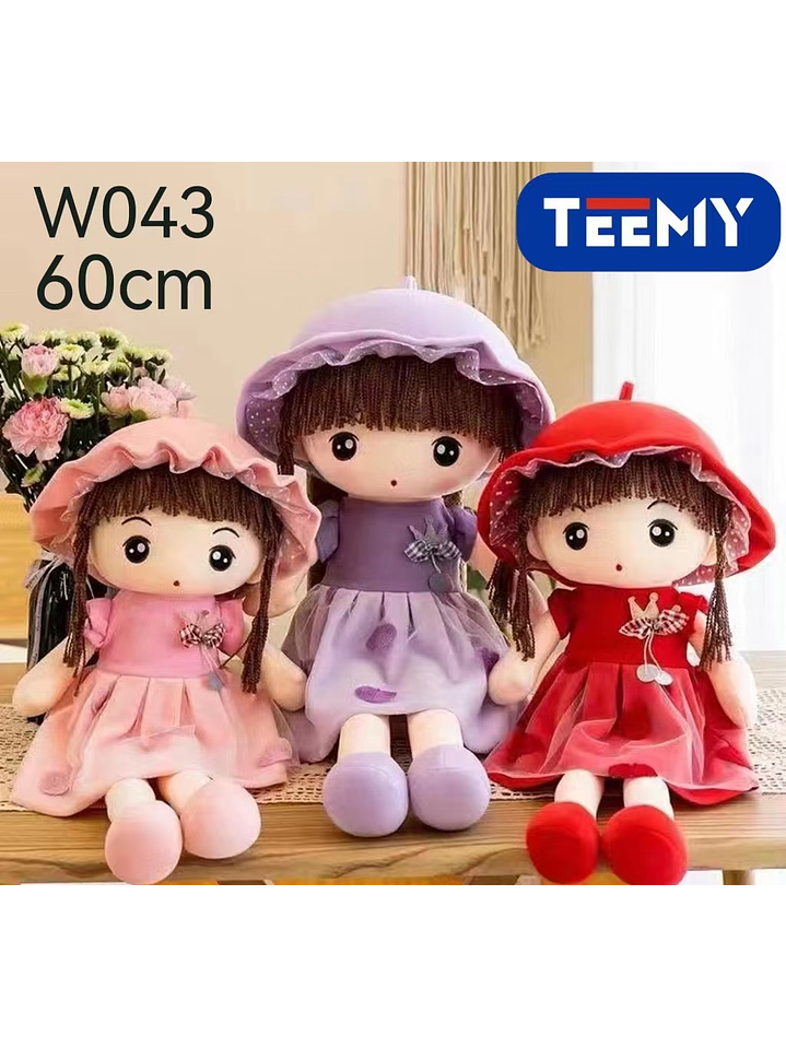 PELUCHE MUÑECA PEPONA 60 CM  , PRECIO PUBLICADO ES AL POR MAYOR Y DEBEN SER 3 UNIDADES DEL MISMO  1