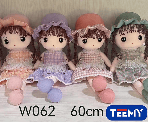 PELUCHE MUÑECA PEPONA 60 CM , PRECIO PUBLICADO ES AL POR MAYOR Y DEBEN SER 3 UNIDADES DEL MISMO  (W062)