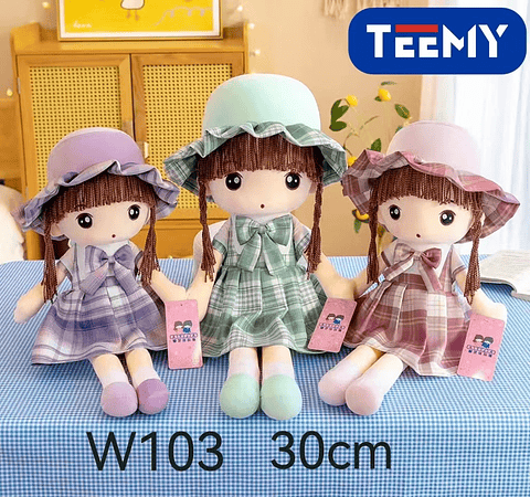  PELUCHE MUÑECA 30 CM , PRECIO PUBLICADO ES AL POR MAYOR Y DEBEN SER 3 UNIDADES DEL MISMO  (W103)