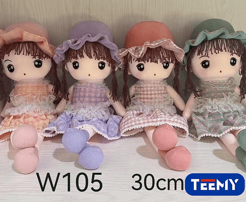 PELUCHE MUÑECA PEPONA 30 CM  , PRECIO PUBLICADO ES AL POR MAYOR Y DEBEN SER 3 UNIDADES DEL MISMO  (W105)