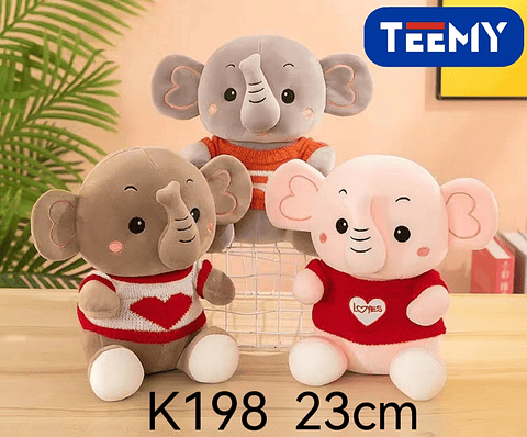 PELUCHE ELEFANTE 23 CM , PRECIO PUBLICADO ES AL POR MAYOR Y DEBEN SER 3 UNIDADES DEL MISMO  (K198)