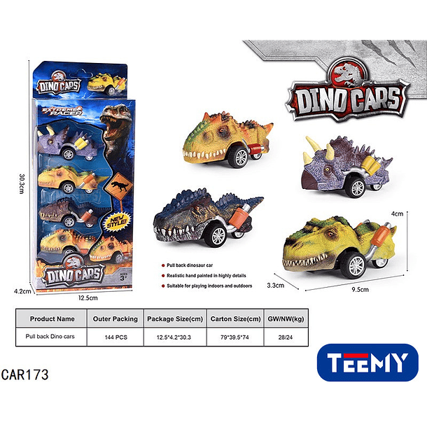 CARRO DINOSAURIOS PAQUETE 4 PCS, PRECIO PUBLICADO ES AL POR MAYOR Y DEBEN SER 4 UNIDADES DEL MISMO 