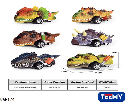 CARRO DINOSAURIOS PAQUETE PAQUETE 6 PCS, PRECIO PUBLICADO ES AL POR MAYOR Y DEBEN SER 3 UNIDADES DEL MISMO  (CAR174)