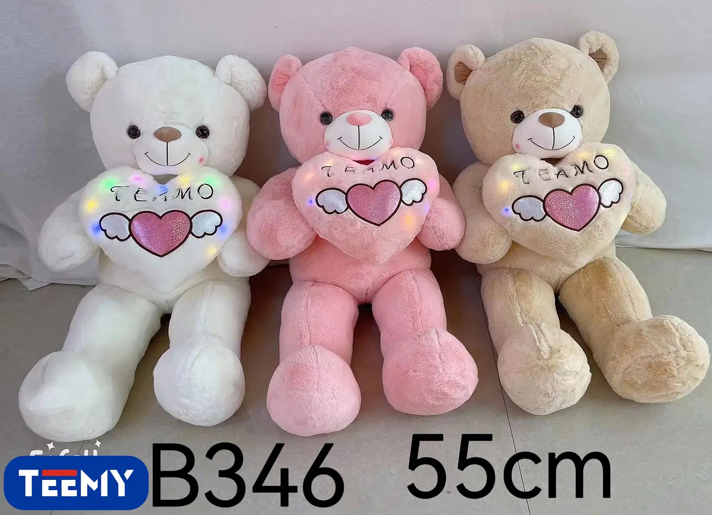 PELUCHE OSO AMOR 55 CM CORAZON CON LUZ  , 3 DEL MISMO POR MAYOR  (B346) 1
